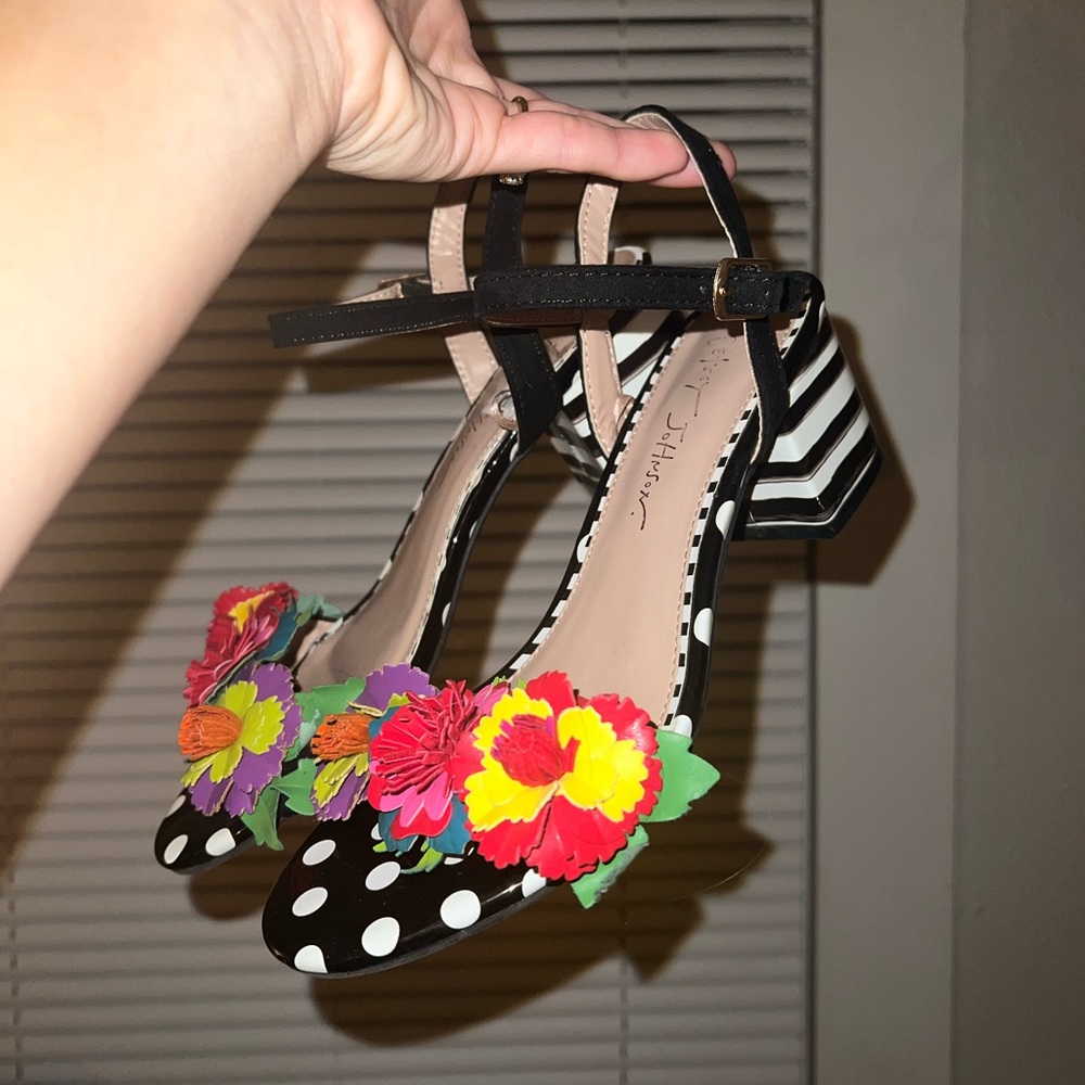 Betsey Johnson 3D Flower Mixed Print Heeled Sandal